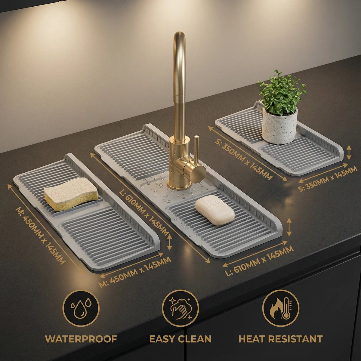 Faucet Drip Mat Grooved Silicone Non-Slip