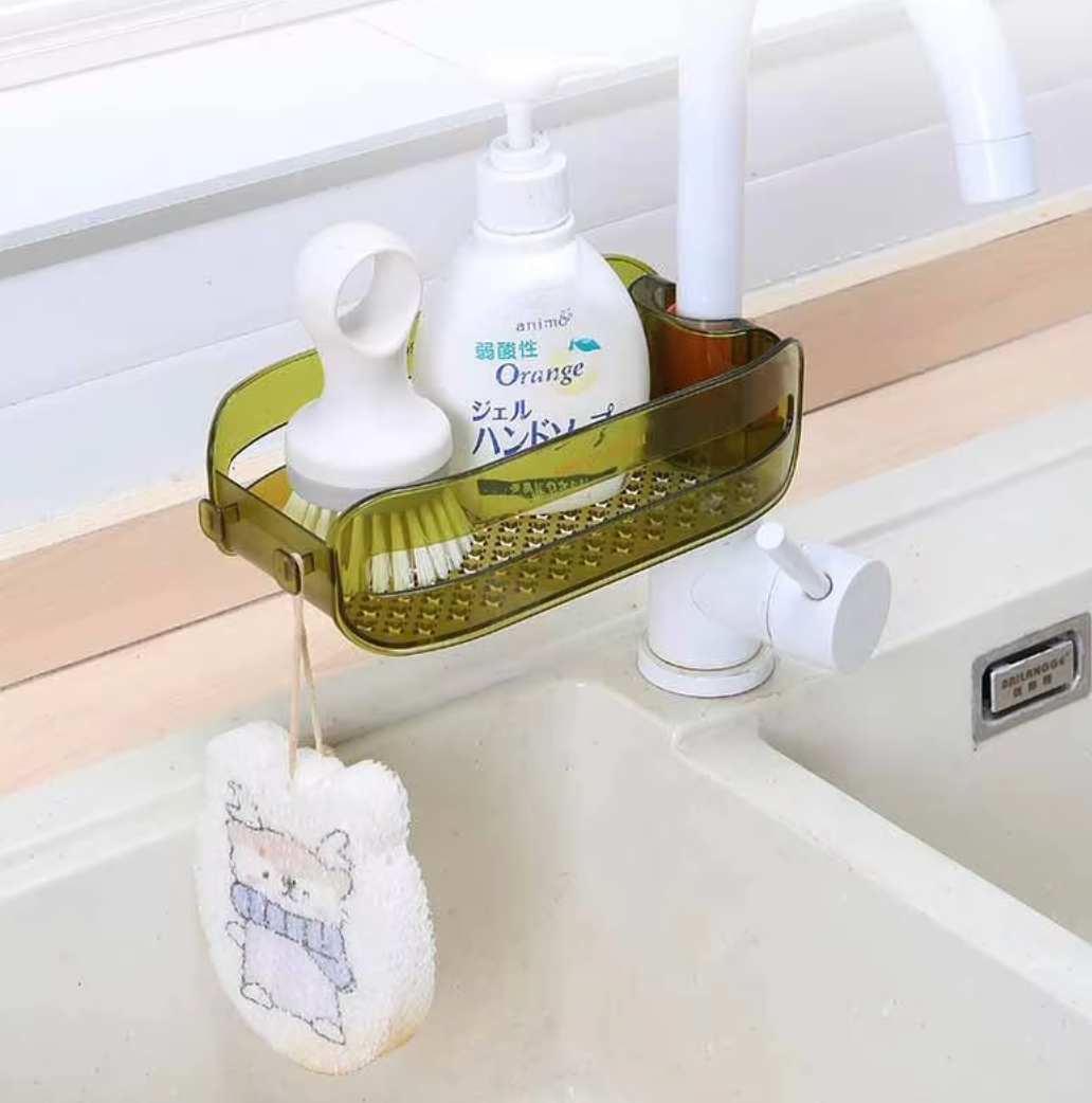 Faucet Organizer One-Button Clamp Elevated Drainage