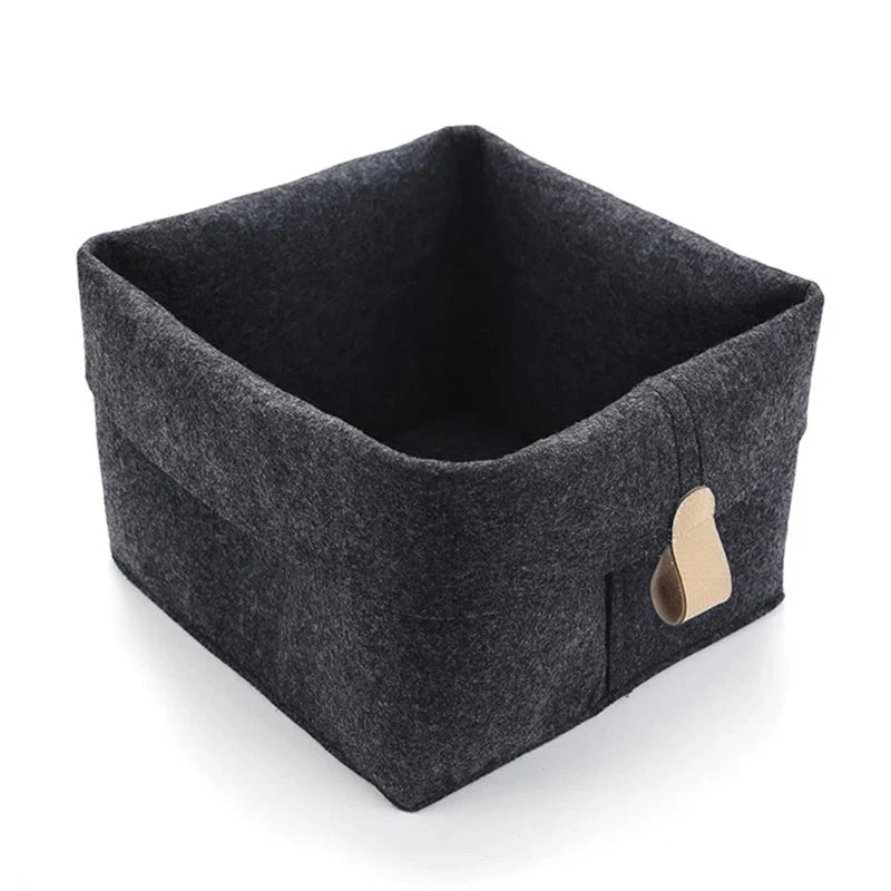 Felt Storage Box Shape-Stable Foldable Lid & Leather Handle