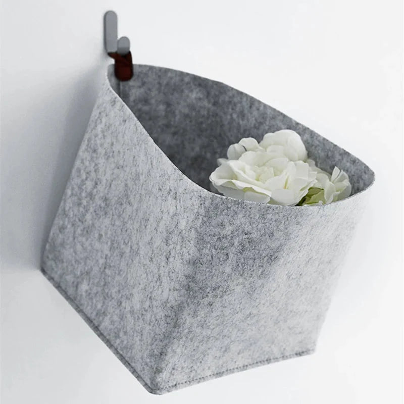 Felt Storage Box Shape-Stable Foldable Lid & Leather Handle