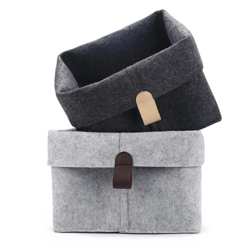 Felt Storage Box Shape-Stable Foldable Lid & Leather Handle