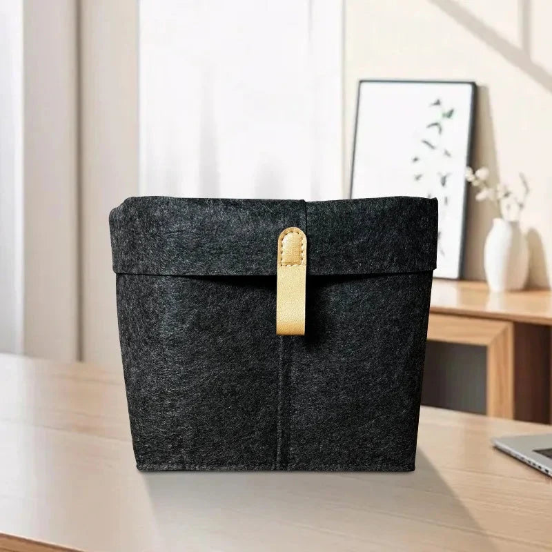 Felt Storage Box Shape-Stable Foldable Lid & Leather Handle
