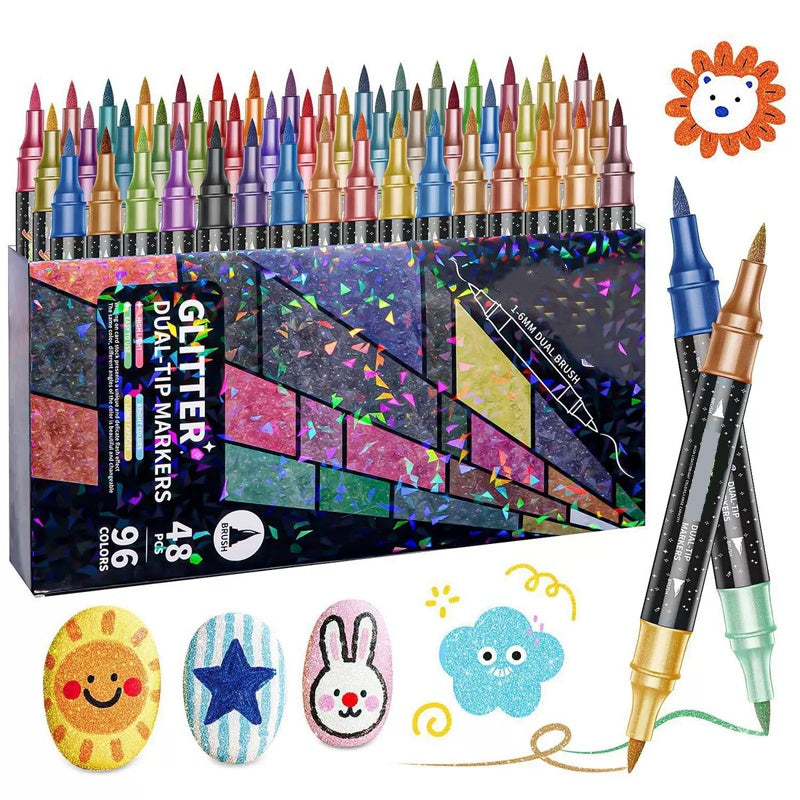 Felt-Tip Pens Dual Tip Glitter Water-Based & Non-Toxic