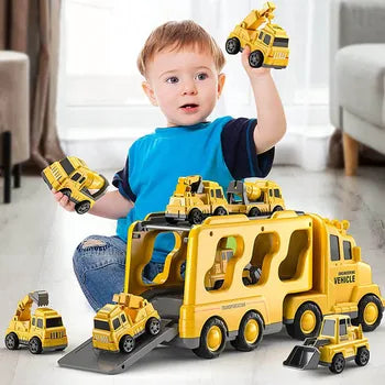 Fire Truck Transporter Playset Interactive Light & Sound Multiple Vehicles