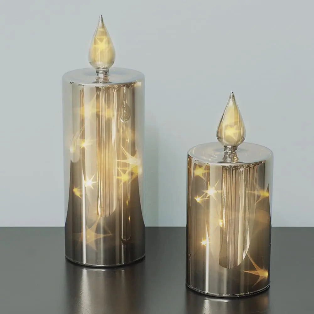 Flameless Candle Set Smoked Glass Warm LED 6-Hour Timer