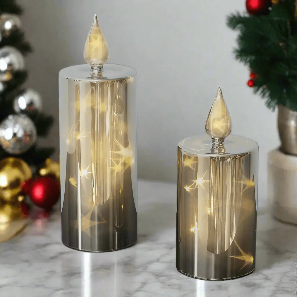 Flameless Candle Set Smoked Glass Warm LED 6-Hour Timer