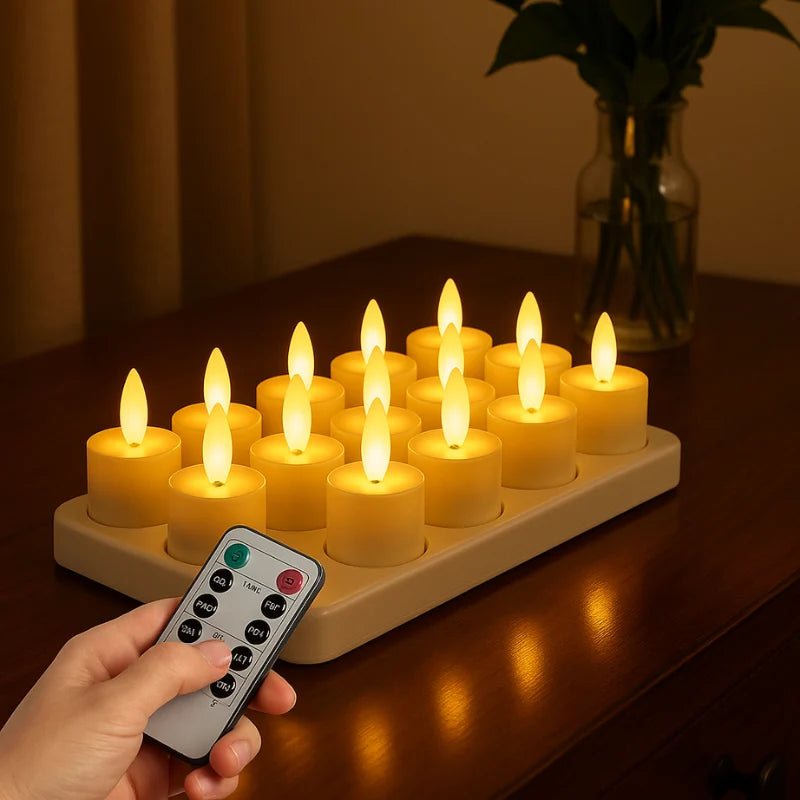 Flameless Candle Set USB Rechargeable Remote & Timer