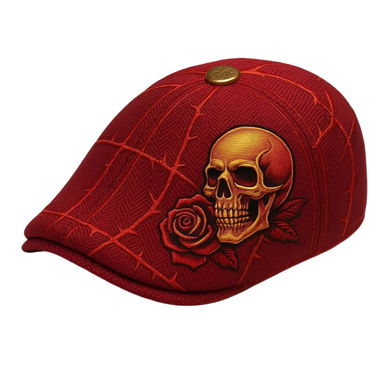 Flat Cap Gothic Skull Embroidery Sun Protective Visor