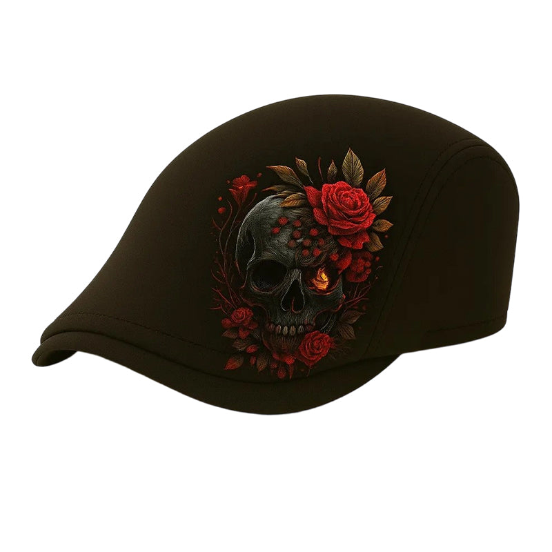 Flat Cap Gothic Skull Embroidery Sun Protective Visor