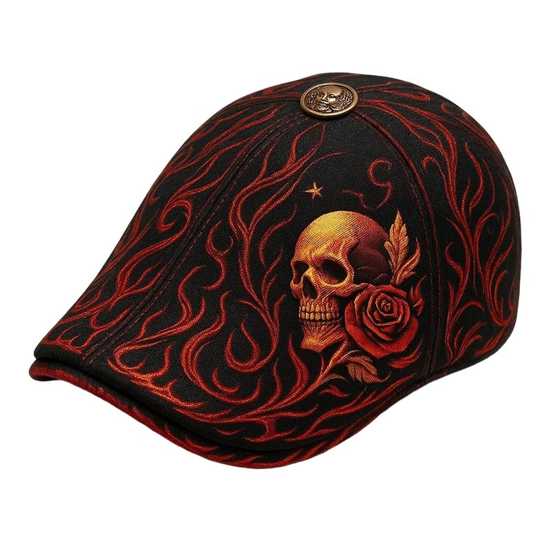 Flat Cap Gothic Skull Embroidery Sun Protective Visor