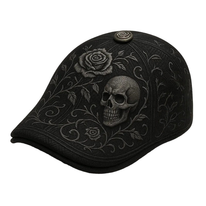 Flat Cap Gothic Skull Embroidery Sun Protective Visor