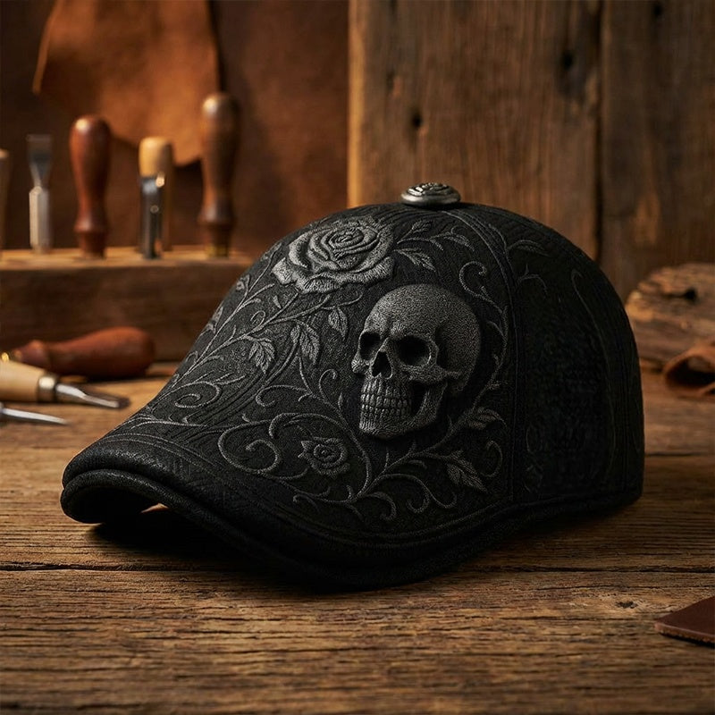 Flat Cap Gothic Skull Embroidery Sun Protective Visor