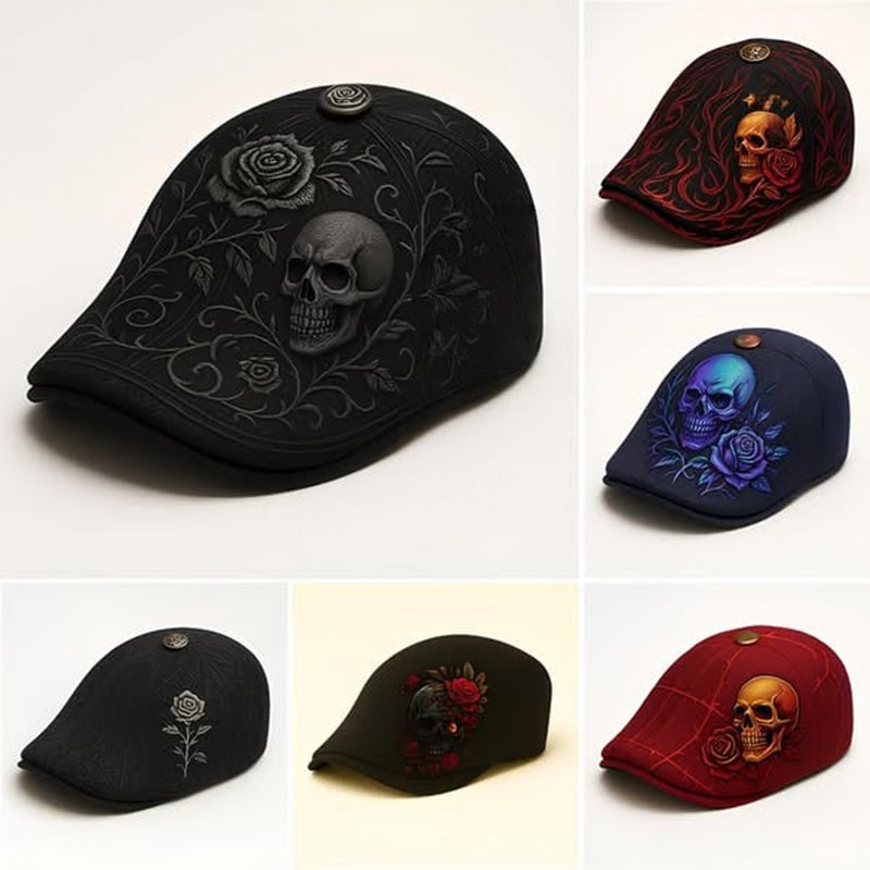 Flat Cap Gothic Skull Embroidery Sun Protective Visor