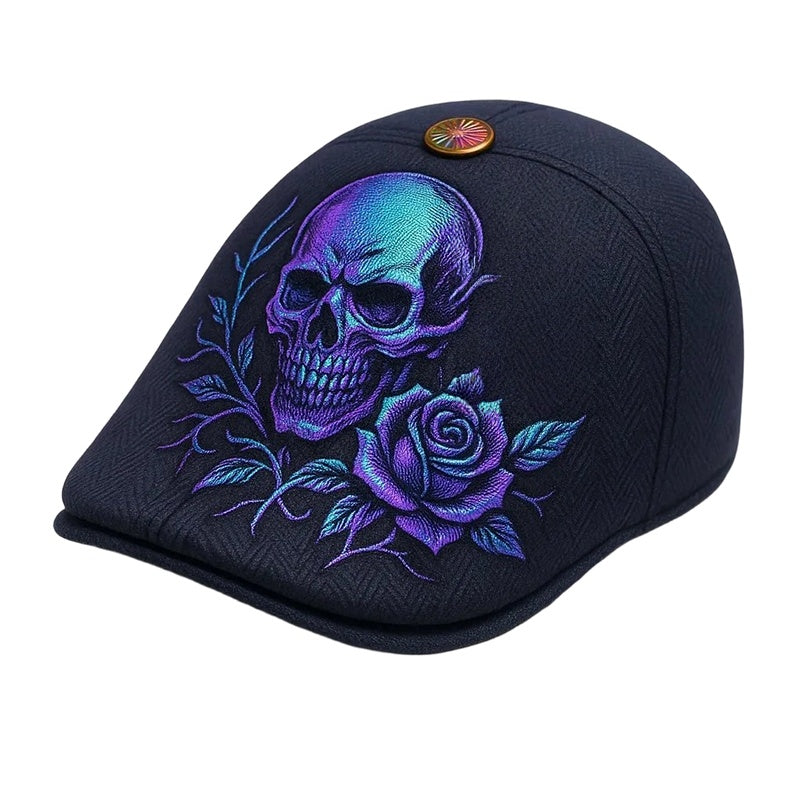 Flat Cap Gothic Skull Embroidery Sun Protective Visor