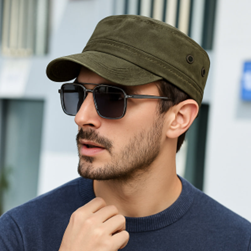 Flat Cap Military Curved Brim Breathable Cotton Adjustable Buckle
