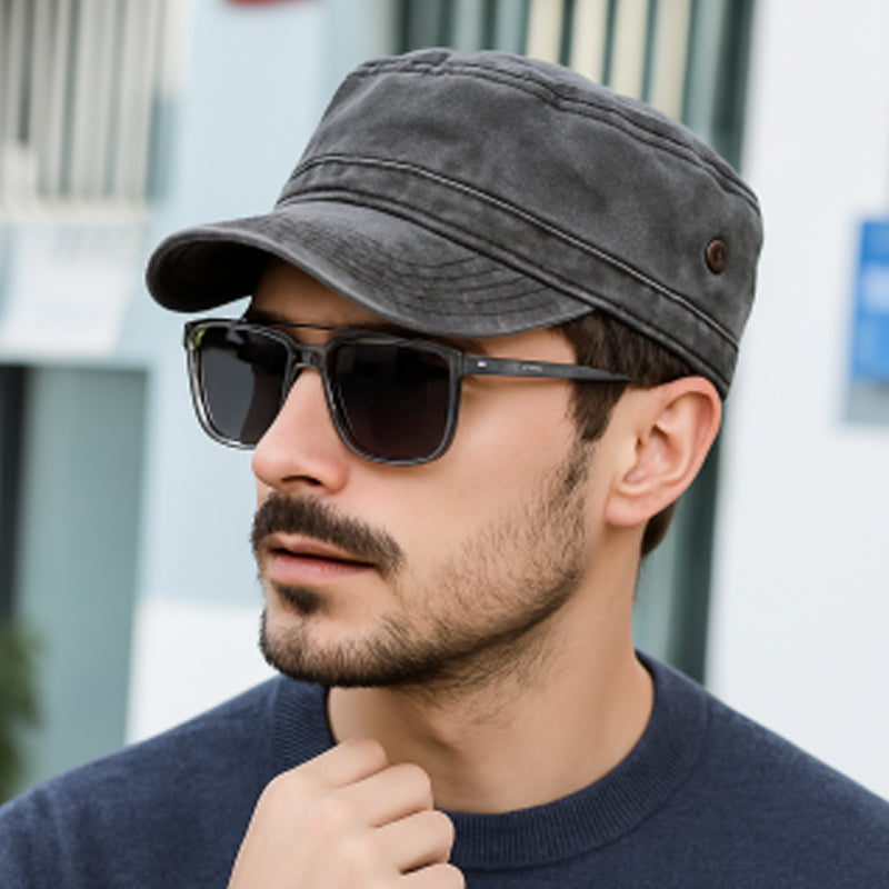 Flat Cap Military Curved Brim Breathable Cotton Adjustable Buckle