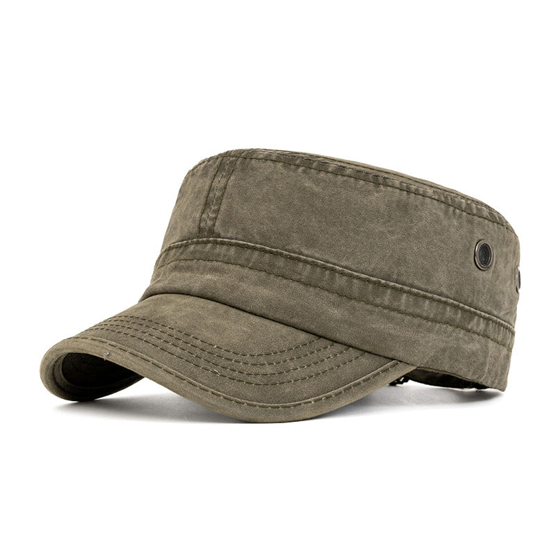Flat Cap Military Curved Brim Breathable Cotton Adjustable Buckle