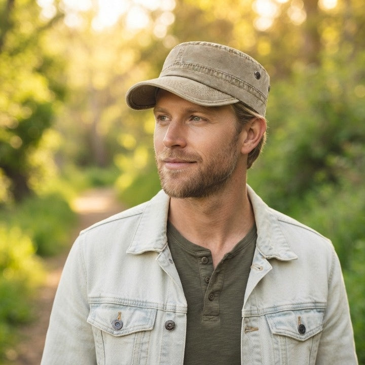 Flat Top Cap Cotton Curved Visor & Adjustable Fit