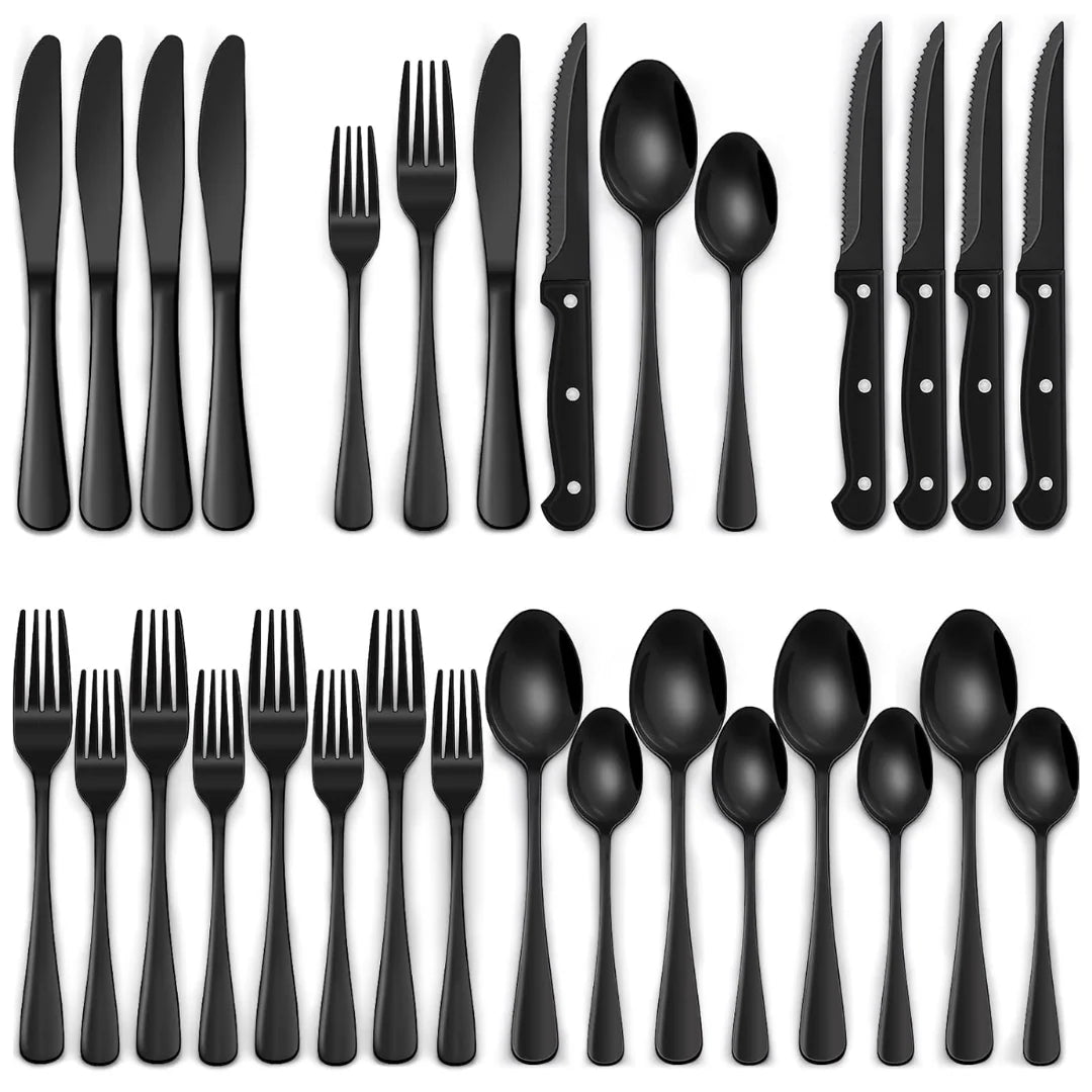 Flatware Set 24 Piece Matte Black Stainless Steel