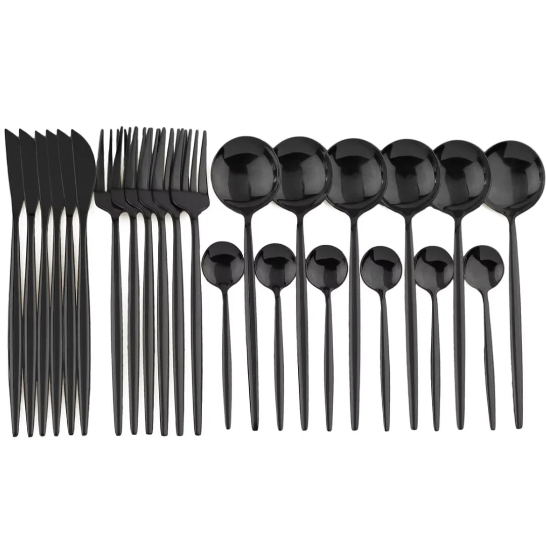 Flatware Set 24 Piece Matte Black Stainless Steel
