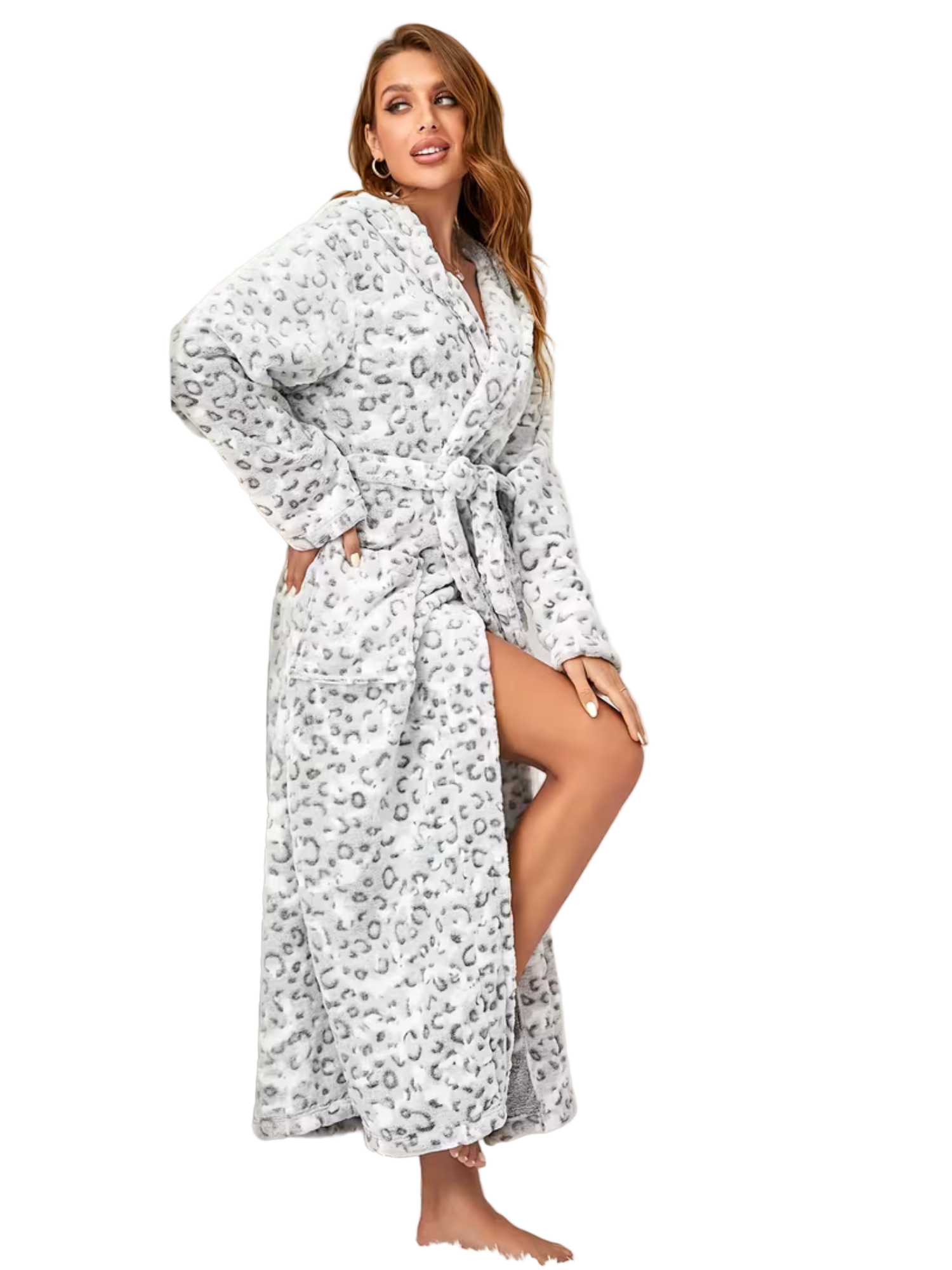 Fleece Robe Hooded Ultra-Soft Leopard Print