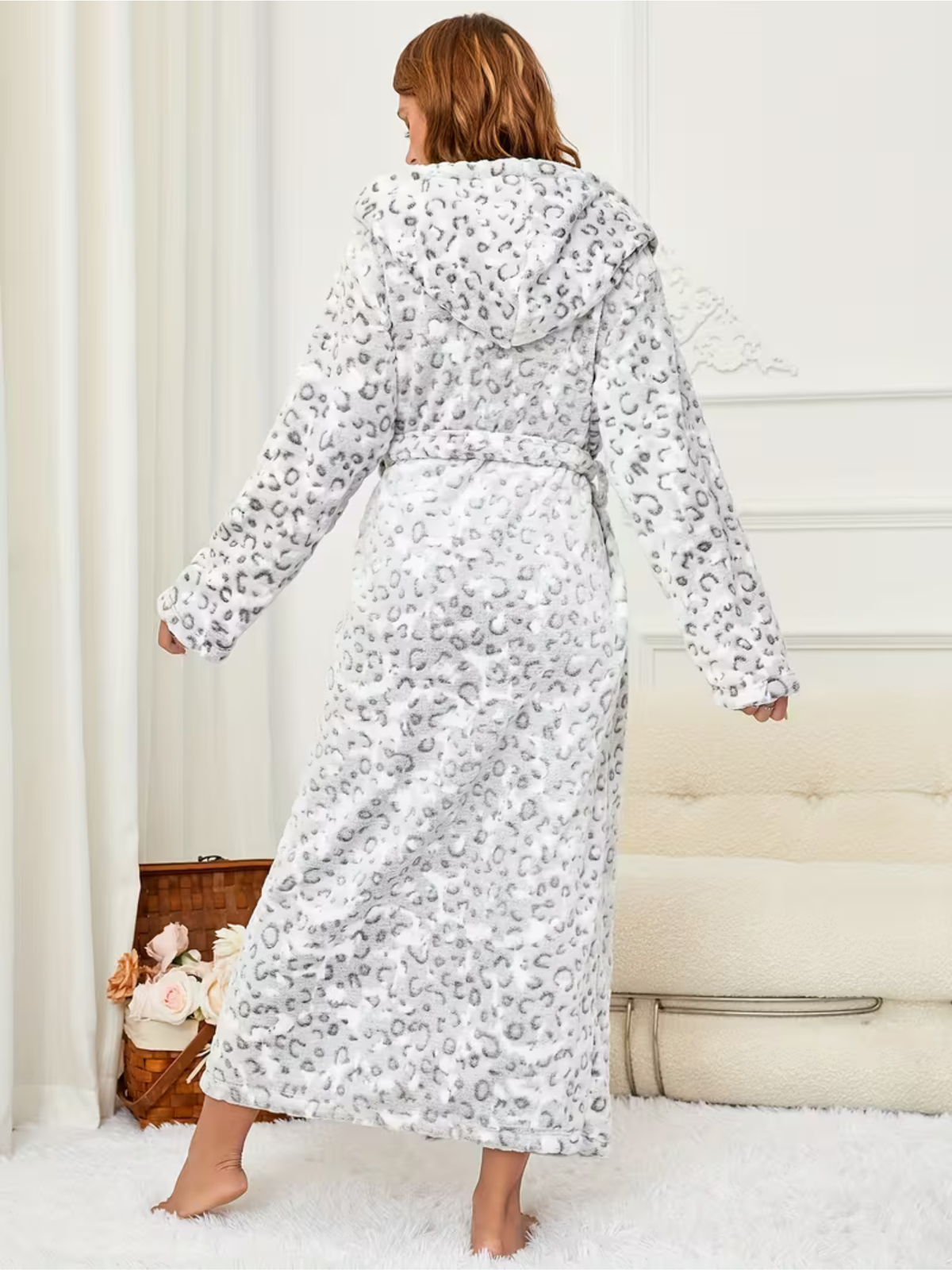 Fleece Robe Hooded Ultra-Soft Leopard Print