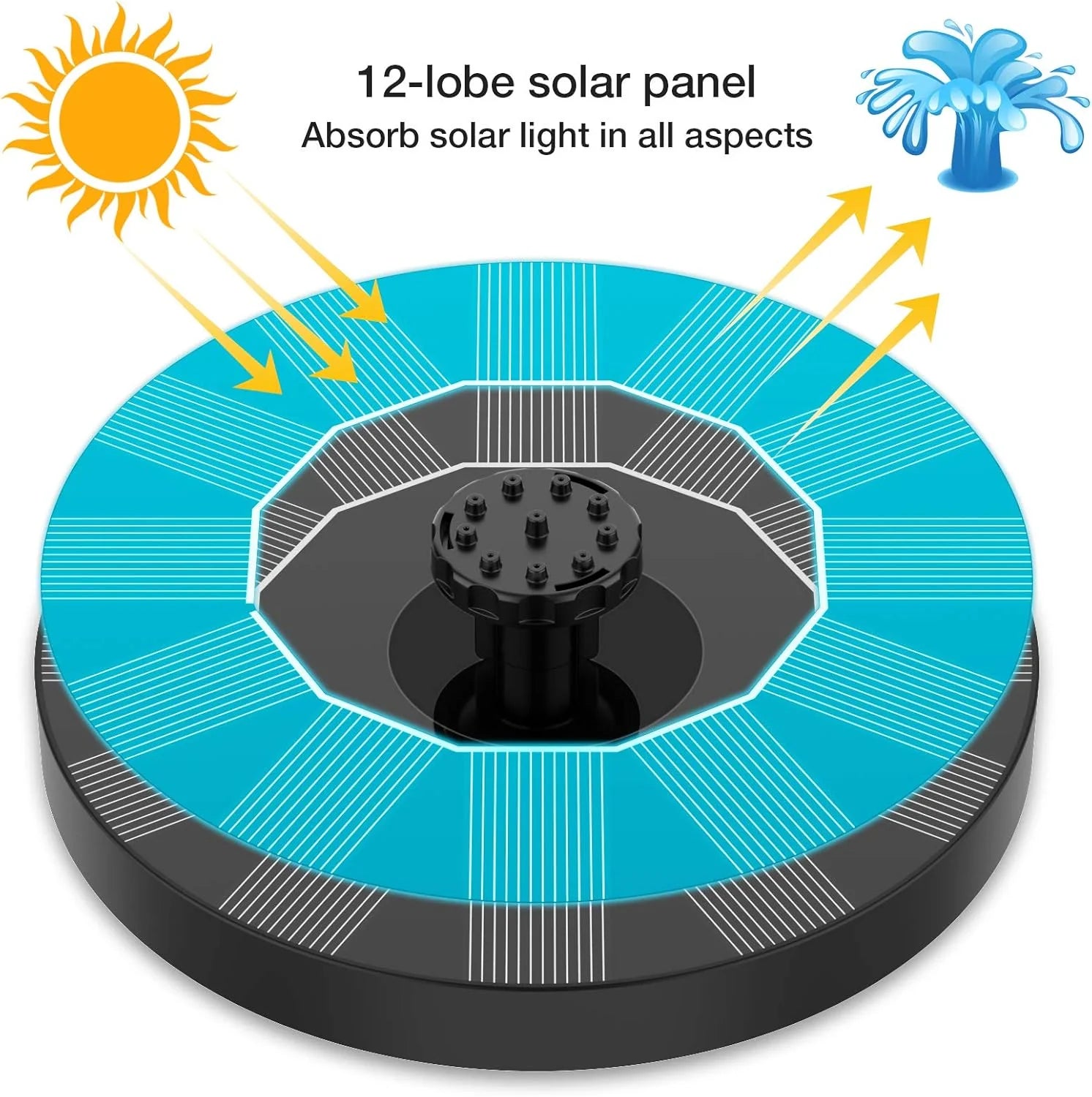 Floating Fountain Solar-Powered Interchangeable Nozzles & LED Option