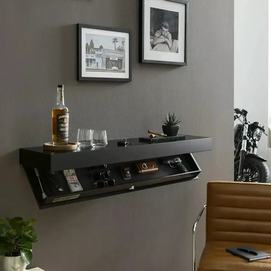 Floating Wall Shelf Hidden Compartment Solid Wood