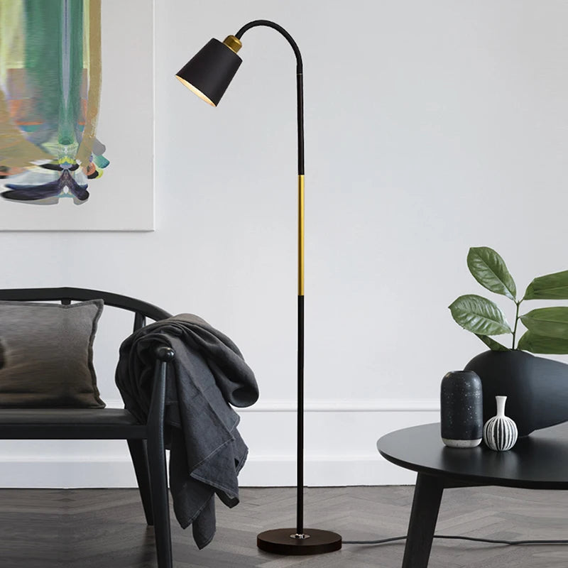 Floor Lamp Adjustable Head Forged Iron Base Fabric Shade