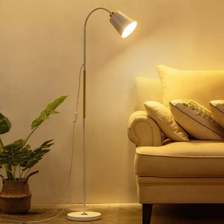 Floor Lamp Adjustable Head Forged Iron Base Fabric Shade