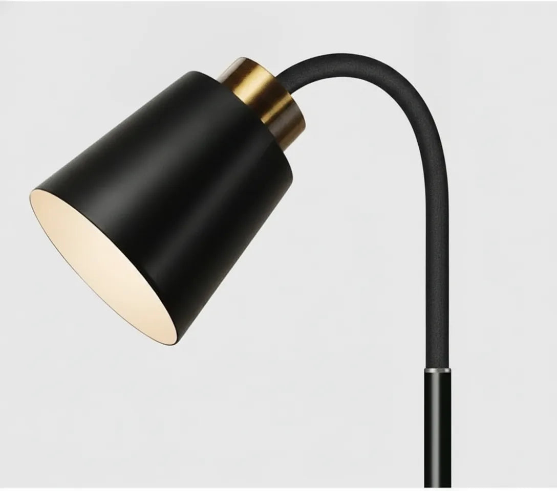 Floor Lamp Adjustable Head Forged Iron Base Fabric Shade