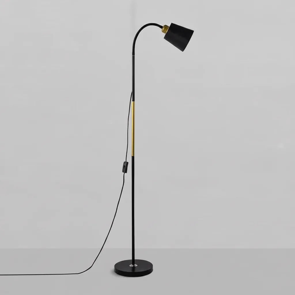 Floor Lamp Adjustable Head Forged Iron Base Fabric Shade