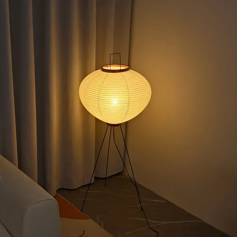 Floor Lamp Rice Paper Shade Metal Tripod Adjustable Color Temperature