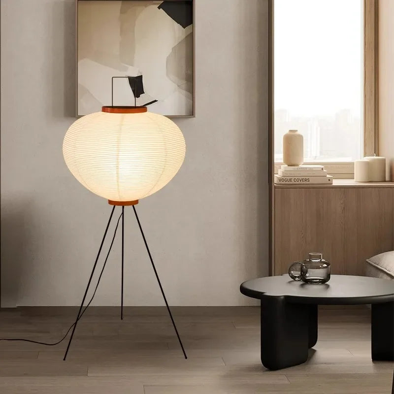 Floor Lamp Rice Paper Shade Metal Tripod Adjustable Color Temperature