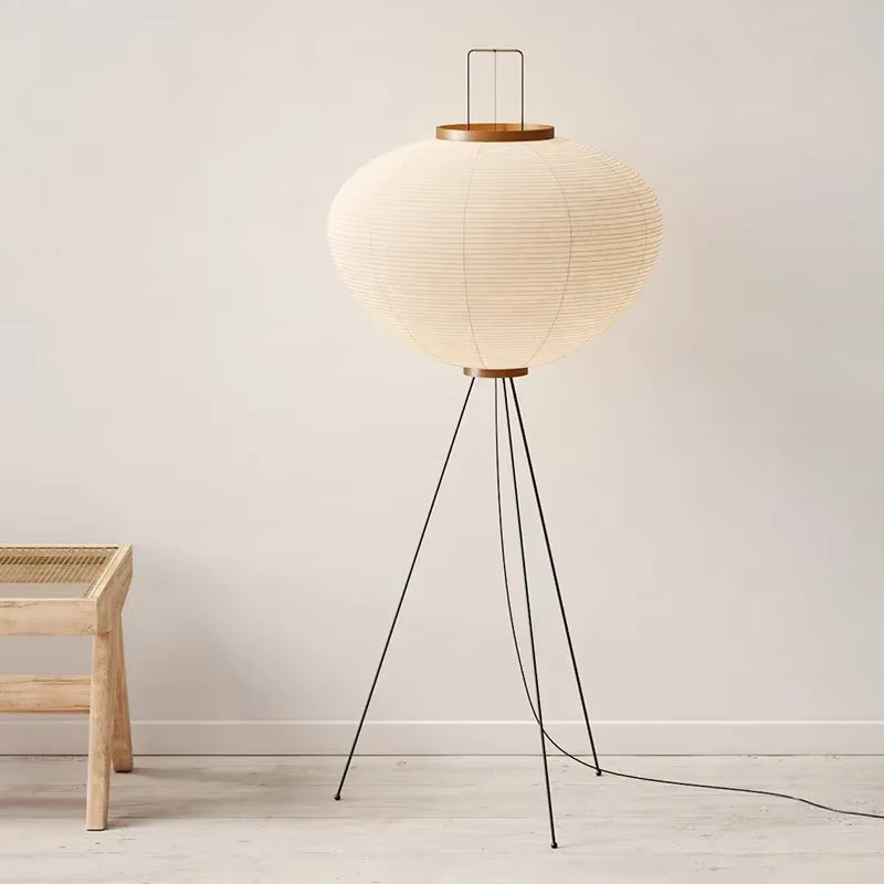 Floor Lamp Rice Paper Shade Metal Tripod Adjustable Color Temperature