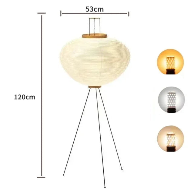 Floor Lamp Rice Paper Shade Metal Tripod Adjustable Color Temperature