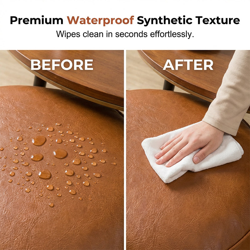 Floor Seat Cushion Water-Resistant Faux Leather Hand-Embroidered Hidden Storage