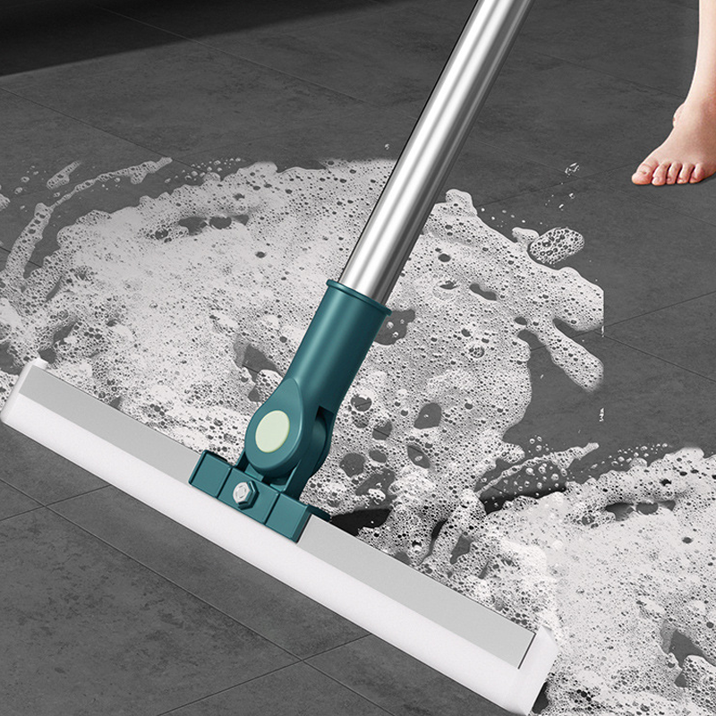 Floor Squeegee 180° Rotating Head Silicone Blade Telescopic Handle
