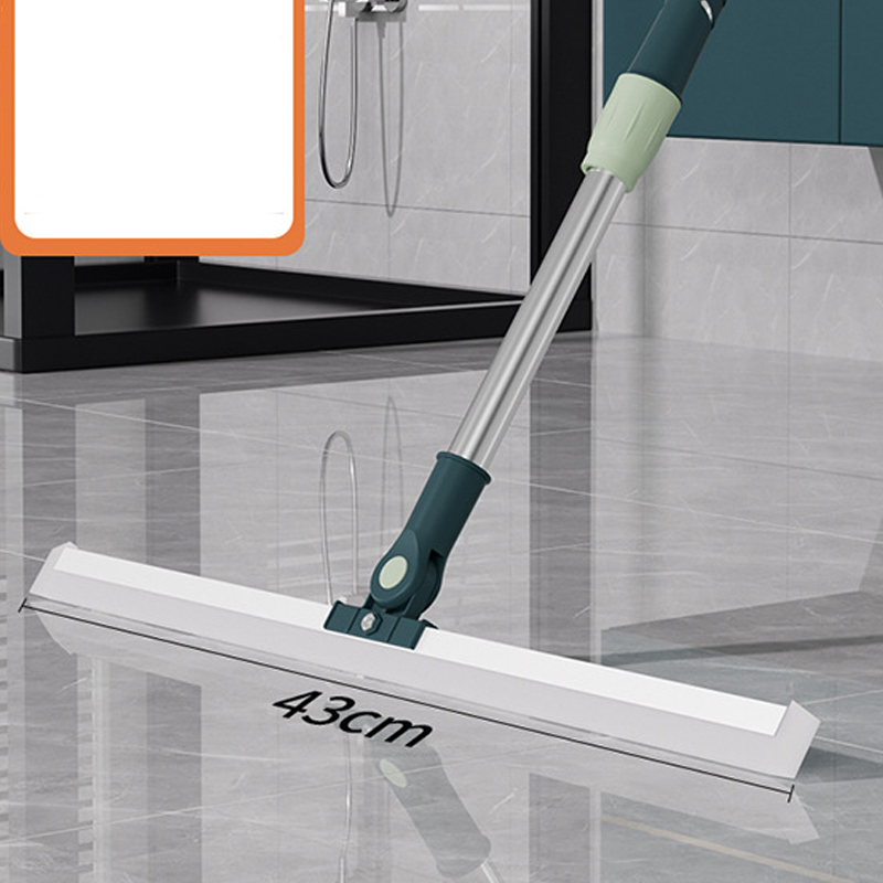 Floor Squeegee 180° Rotating Head Silicone Blade Telescopic Handle