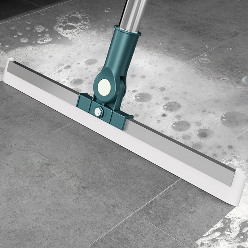 Floor Squeegee 180° Rotating Head Silicone Blade Telescopic Handle