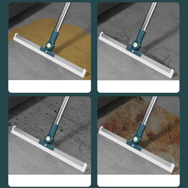 Floor Squeegee 180° Rotating Head Silicone Blade Telescopic Handle