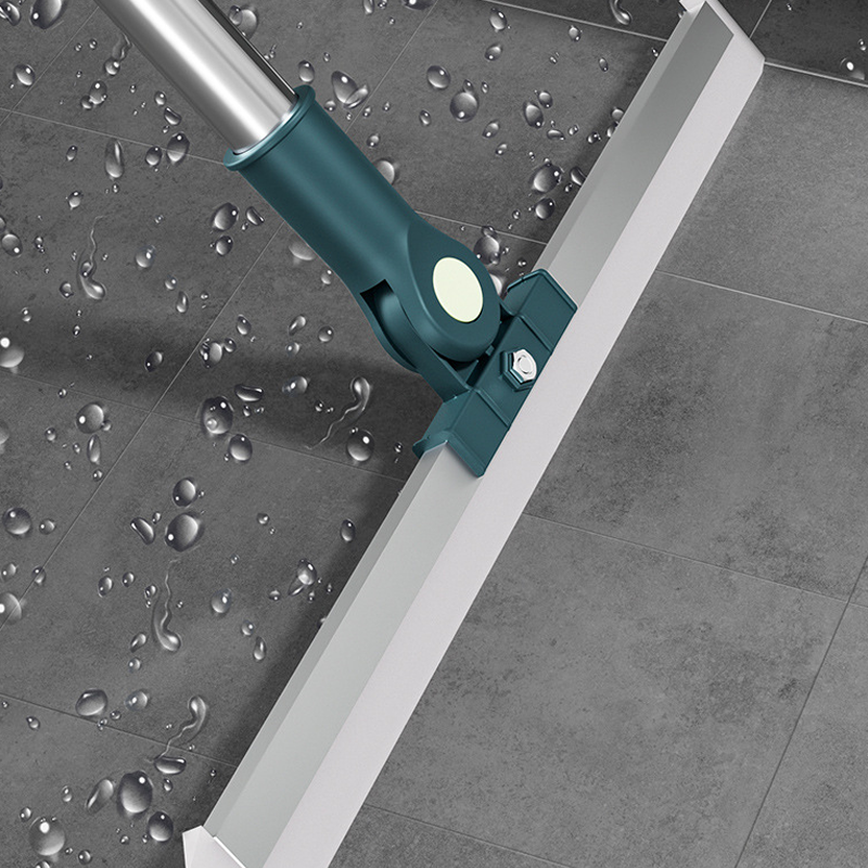 Floor Squeegee 180° Rotating Head Silicone Blade Telescopic Handle