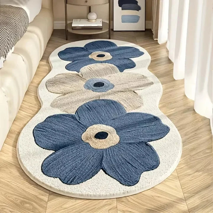 Floral Area Rug Irregular Shape Soft Polyester Non-Slip Backing