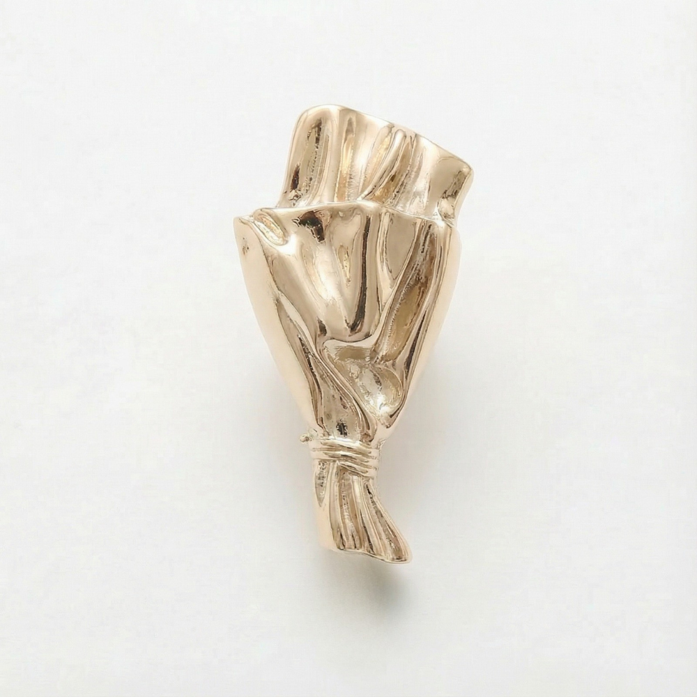 Floral Brooch Mini Vase Polished Alloy