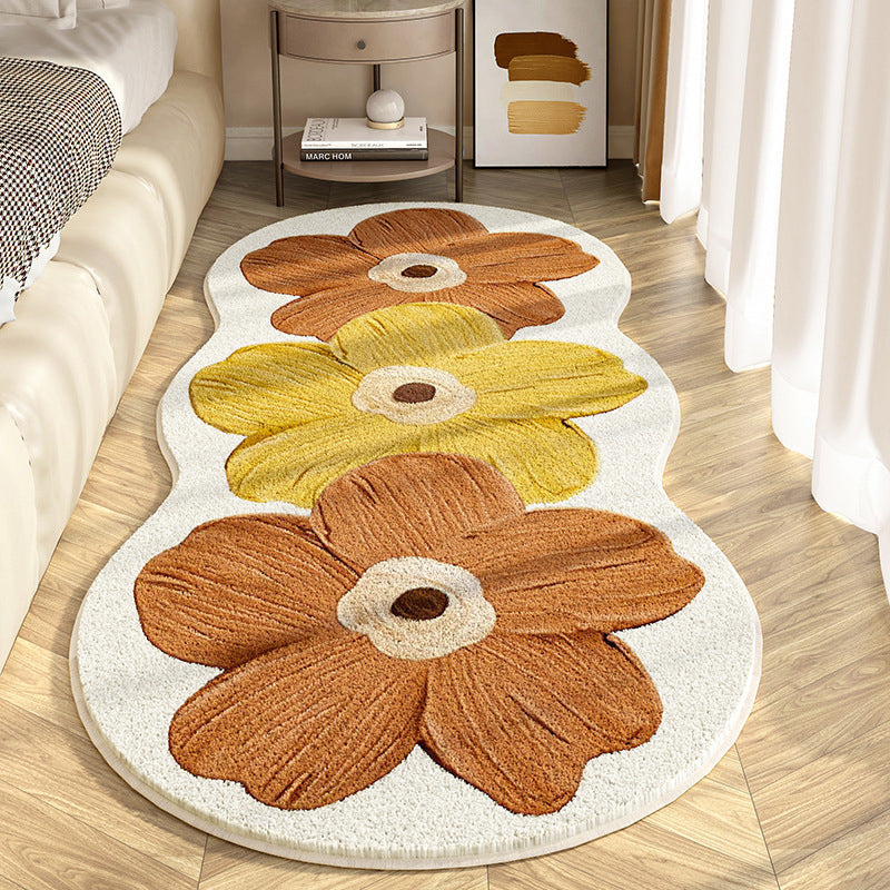 Floral Rug Large Flower Design Cashmere-Blend & Non-Slip Backing