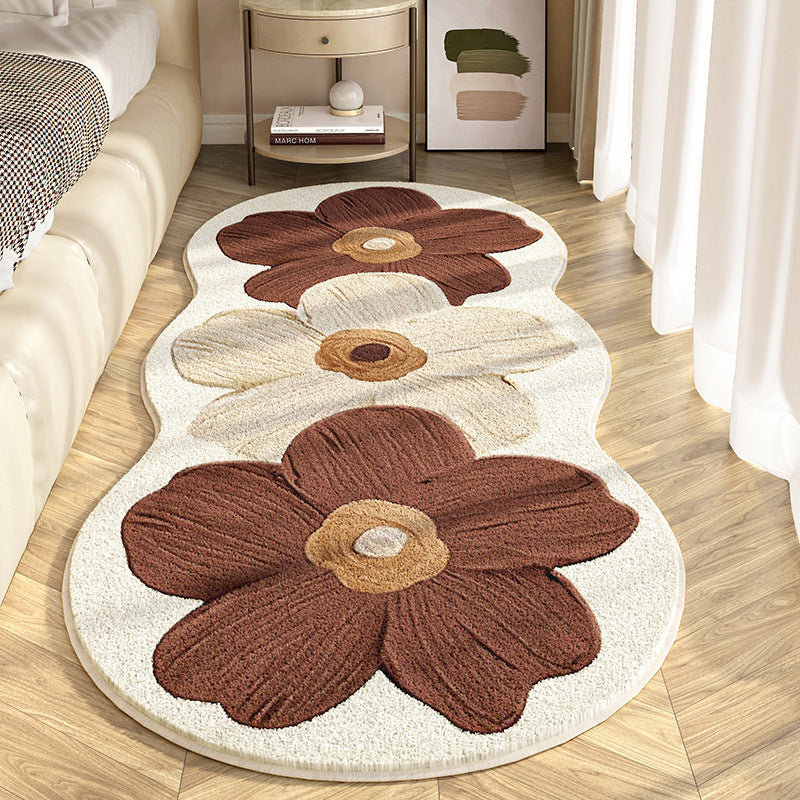 Floral Rug Large Flower Design Cashmere-Blend & Non-Slip Backing