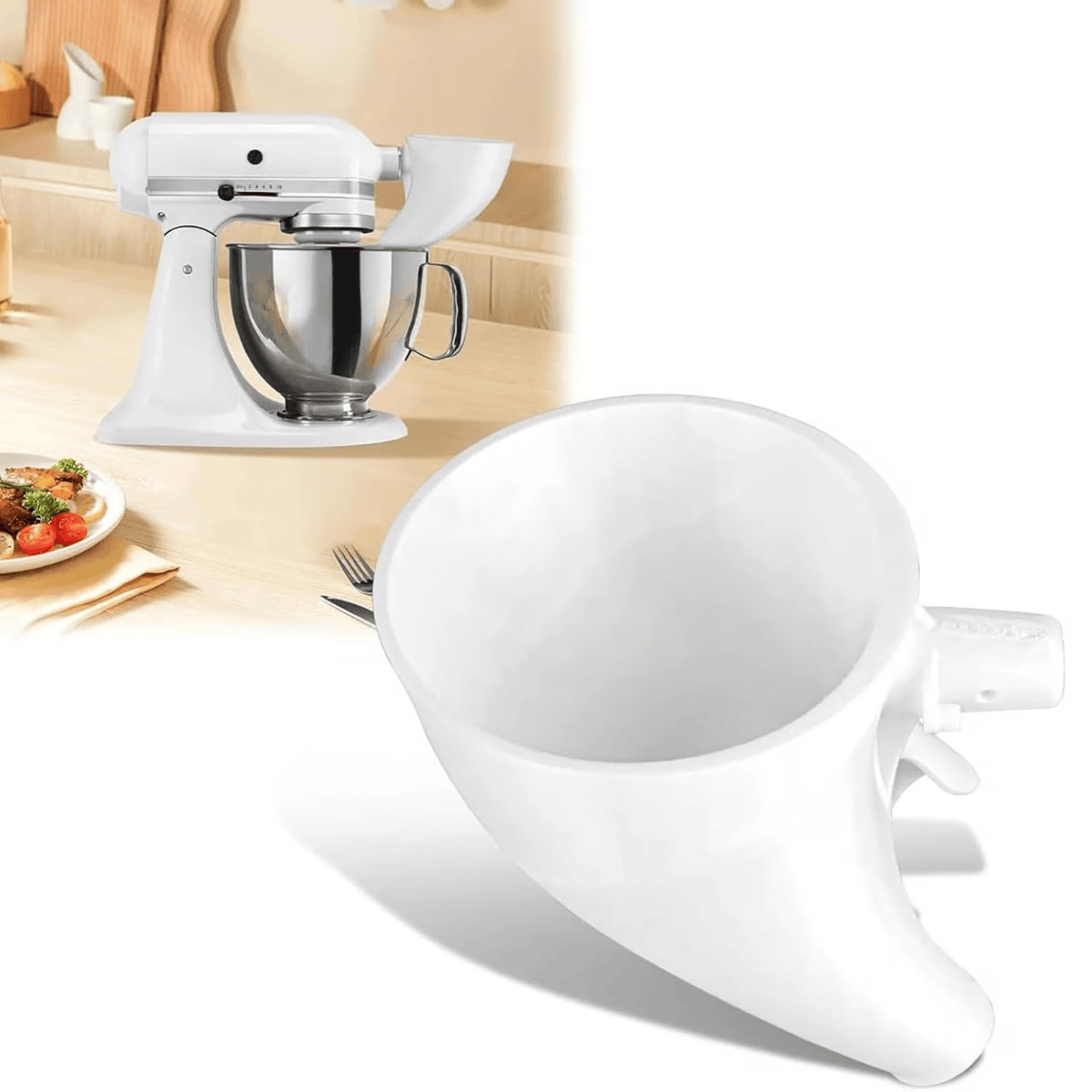 Flour Funnel Mixer Attachment Wide Mouth & Guided Spout