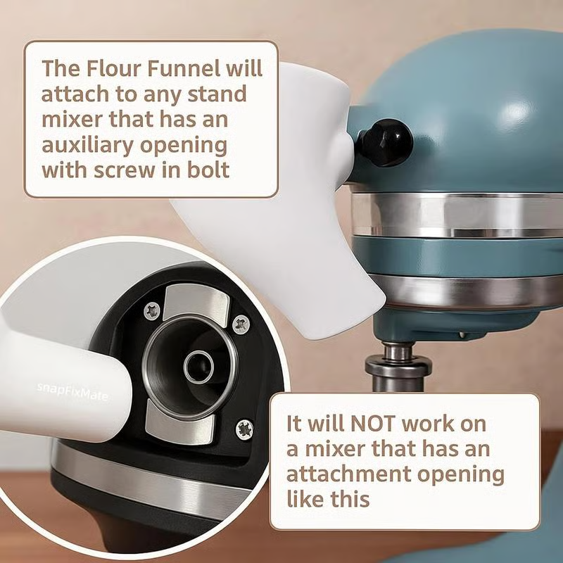 Flour Funnel Mixer Attachment Wide Mouth & Guided Spout