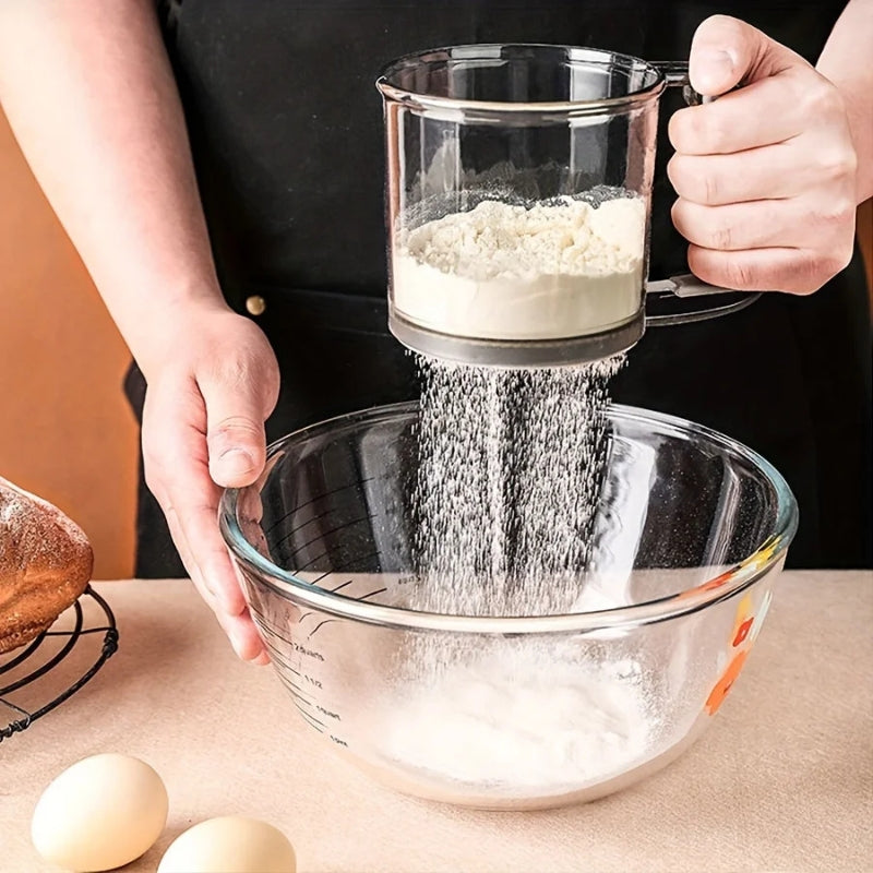 Flour Sifter One-Hand Squeeze Nonstick Mesh Measurement Marks