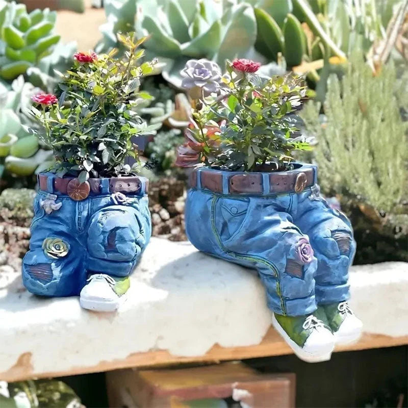 Flower Pot 3D Jeans Design Weatherproof Resin
